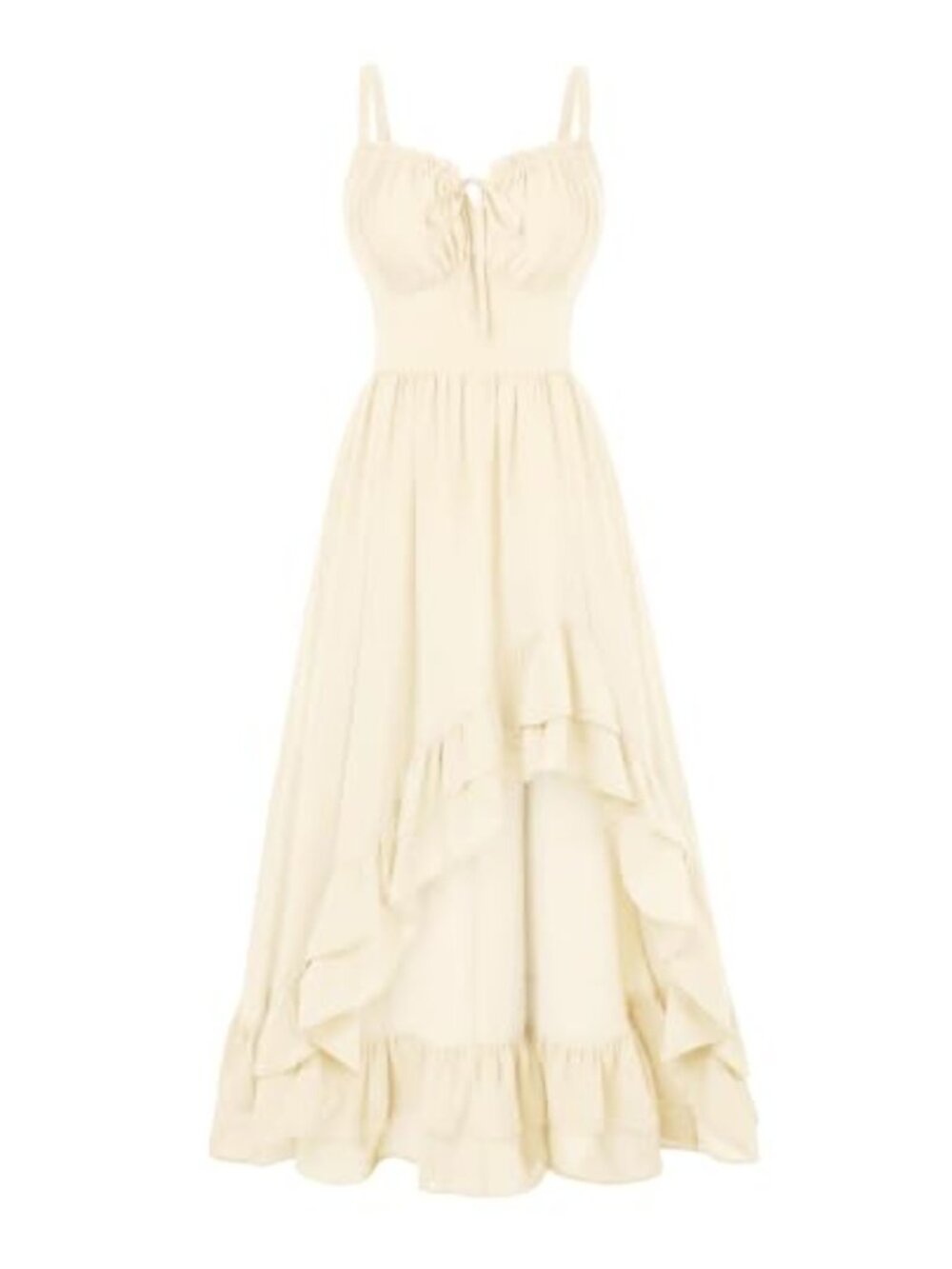 Renaissance Corset Dress Midi Sundress Ruched V-Neck Spaghetti Strap High Low